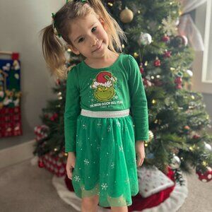 Dr Seuss | The Grinch "Iv Been Good All Year" Green Snowflake Dress | Size 3T